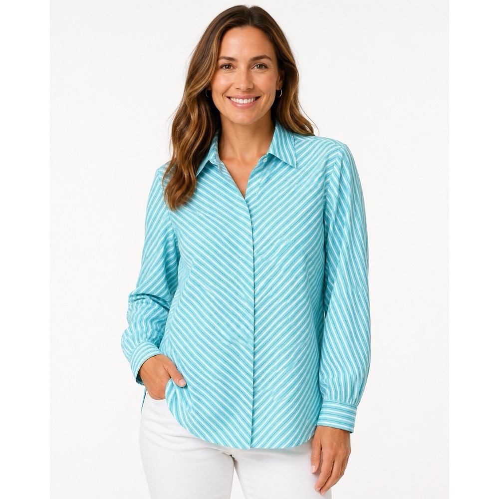 Allison Daley Women's Blue Stripe Blouse 18 W Pretty Color